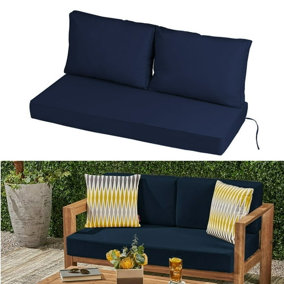 Outdoor Loveseat Cushion Set, Water Resistant chair cushion for patio furniture 48 x 24 inch, Outdoor Sofa replacement Cushions with Ties, Deep Seat Cushions(Navy blue)