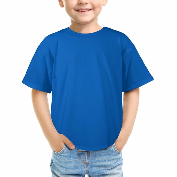 Boy RoyalBlue Short Sleeve T Shirts Kids Summer Tops Crewneck Tees 5-14 Years, T-Shirt for Kids Youth, 180gsm, 100% Cotton