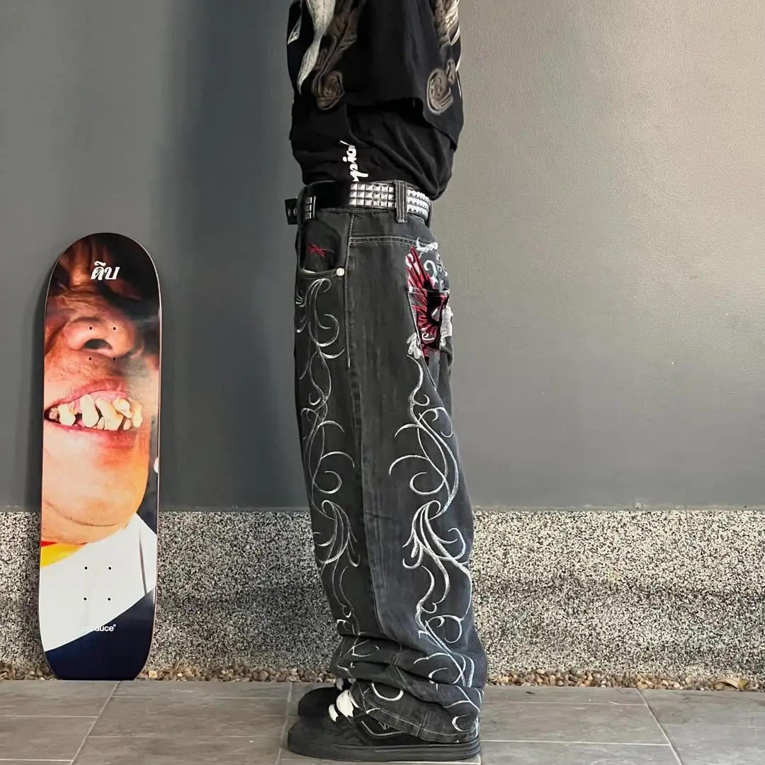 Y2K Streetwear Baggy Jeans Men Harajuku Trend Embroidery Pattern