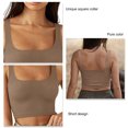 thumbnail image 2 of Camiseta Sin Mangas Corta Cuello Cuadrado Color Puro Cómodo Moda Transpirable Casual para Fiesta Compras Marrón L, 2 of 6