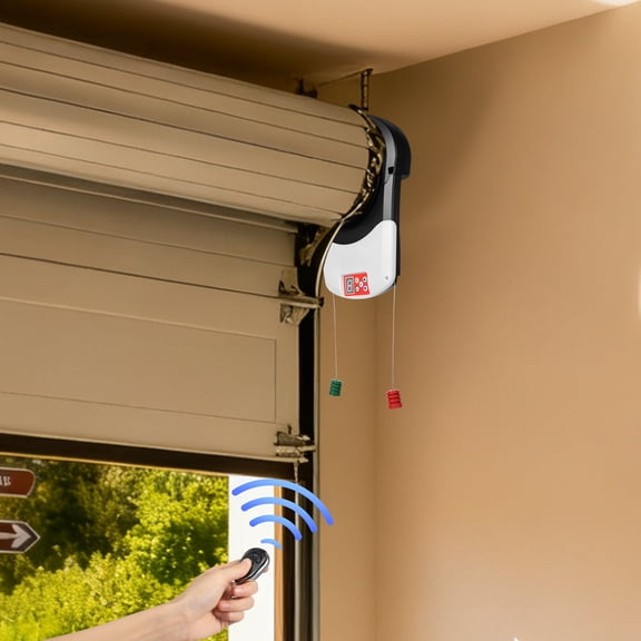 Automatic Roller Door Opener with 2 Remotes, 24V DC Garage Roll Up Door Opener 800N 100W Electronic Lift Motor Roller Door Hardware for Garage Warehouse, Max Height 14.7Ft