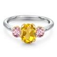 thumbnail image 3 of Gem Stone King 925 Silver and 10K Yellow Gold Yellow Citrine and Pink Lab Grown Diamond Engagement Ring for Women | 1.80 Cttw | Oval 8X6MM | Gemstone November Birthstone | Size 8, 3 of 6