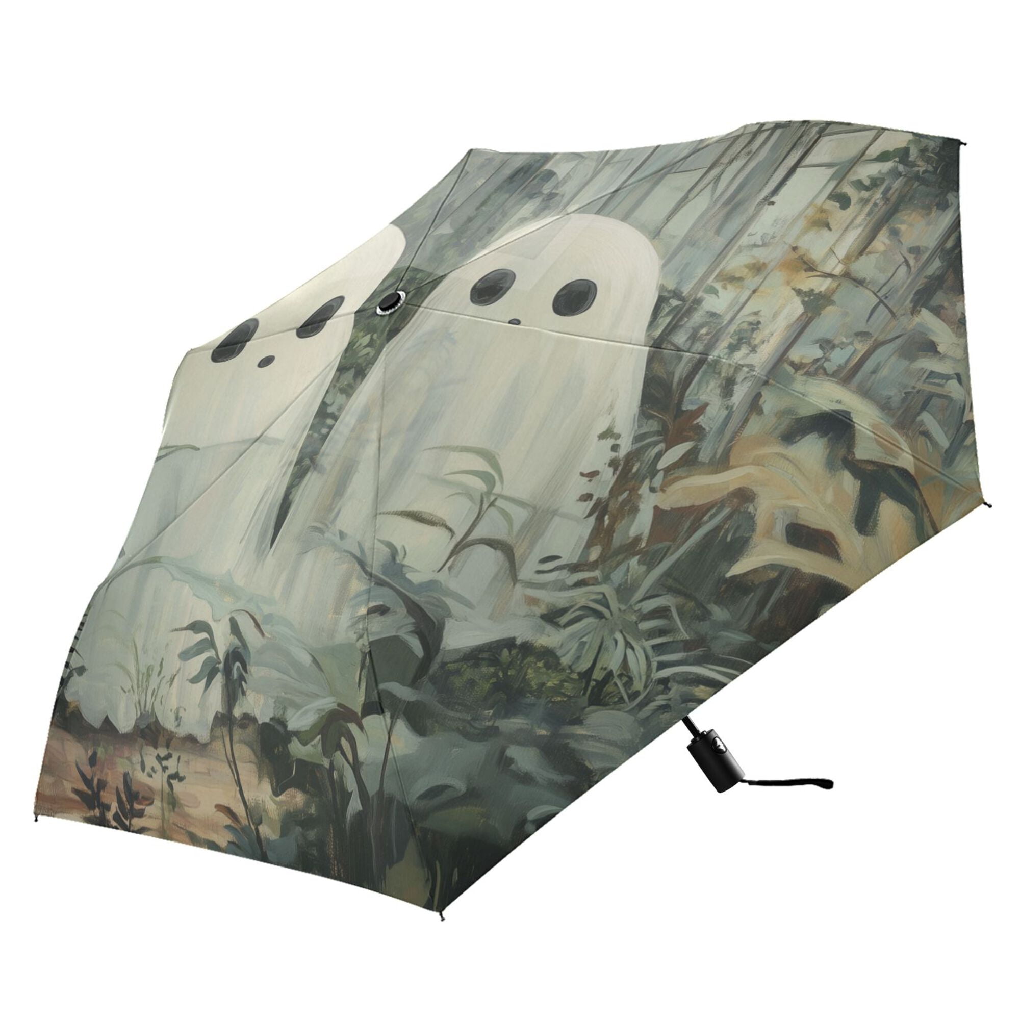FORMRS Travel Umbrella Folding Auto Open Close Windproof Rain UV Protection, Ghosts Playing in A Garden