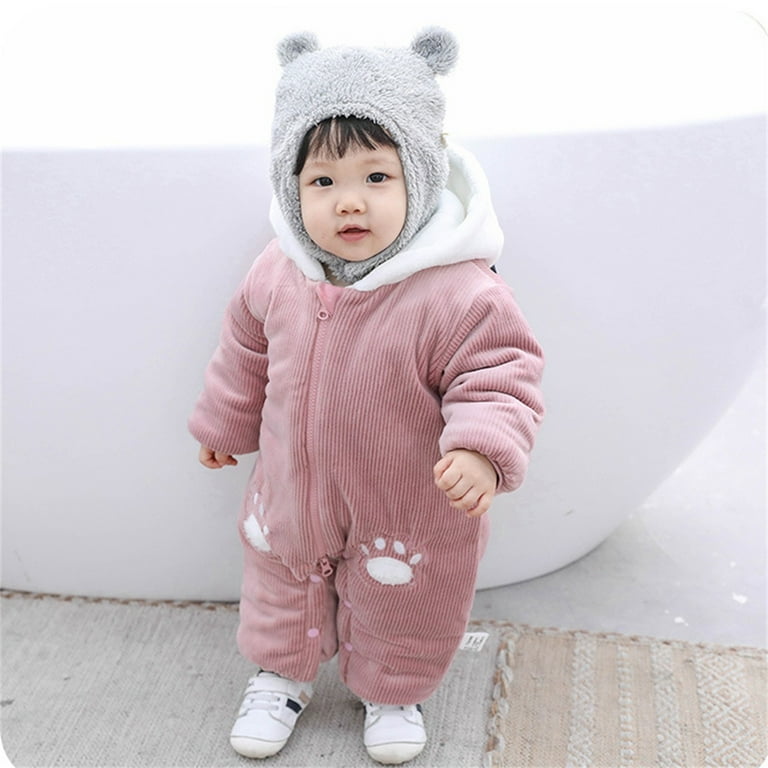 Baby Girls Boys Fluffy Romper Hooded Cute Winter Clothes Baby