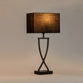 thumbnail image 2 of 21'' Minimalist Table Lamp Set Of 2, Black Rectangular Linen Shades, Wrought Iron Geometric Base, Contemporary Countertop Lamp With Moody & Cozy Accent Lighting, E26 Socket - Perfect For Bedroom, 2 of 8