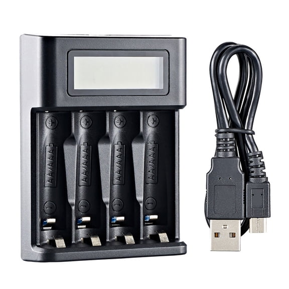 4 Bay AA LR03 Battery Charger USB Input Fast Charging Independent Slots LCD