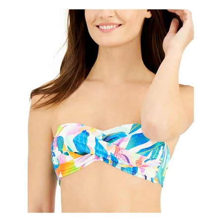

LA BLANCA Women s White Tropical Print Stretch Lined Molded Cups Sweetheart Convertible Wild Tropic Bandeau Swimsuit Top 8