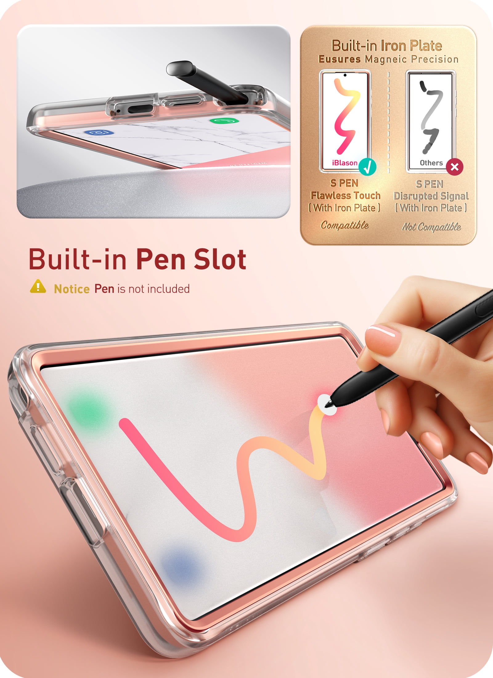 i-Blason Cosmo for Samsung Galaxy S25 Ultra Case MagSafe with Built-in Screen Protector [Support Fingerprint ID & Wireless Charger] Full-Body Slim Magnetic Phone Case Cover for S25 Ultra, Marble