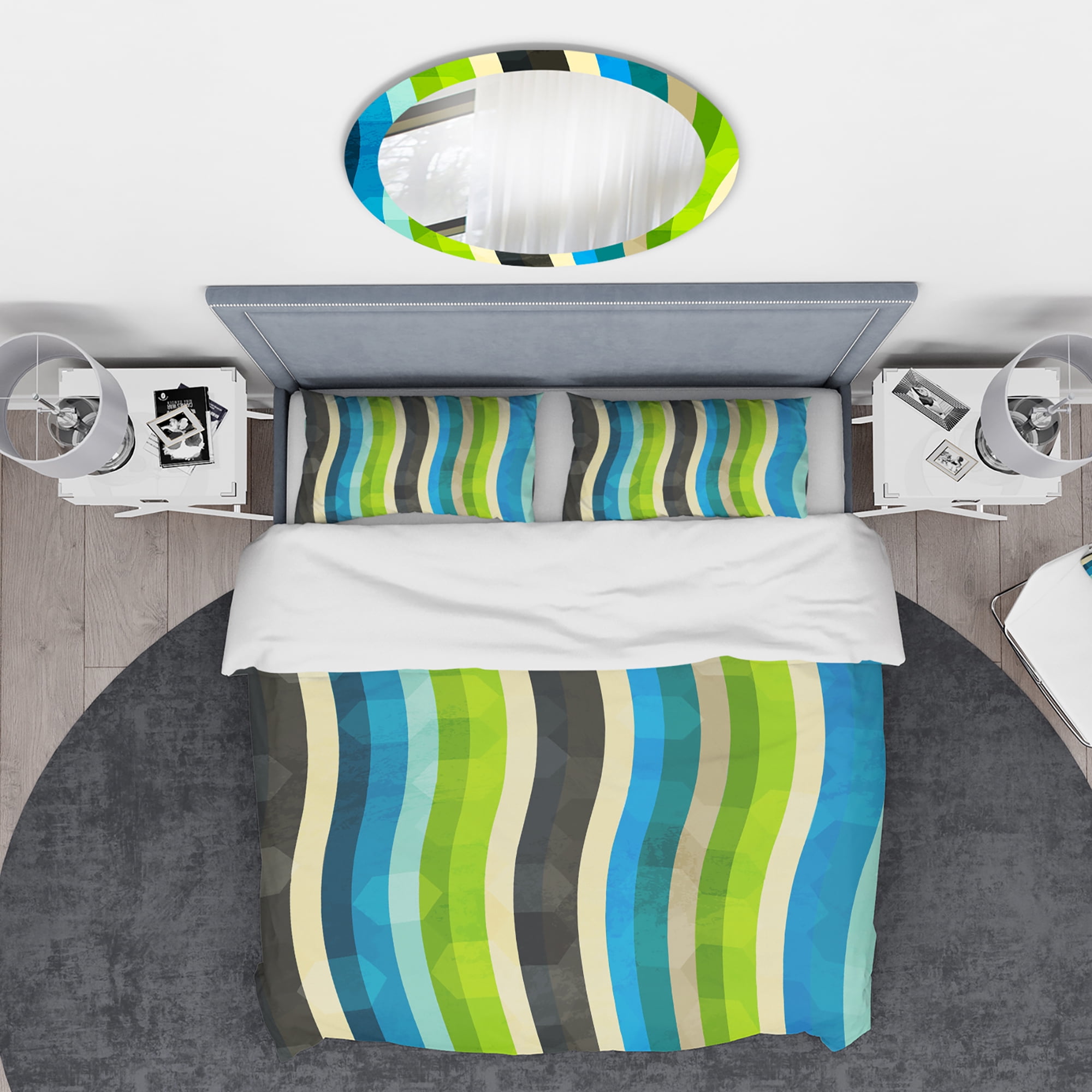 Designart 'Blue, Yellow, Blue, Green and Black Colored curves' Modern & Contemporary Duvet Cover Set