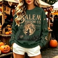 thumbnail image 2 of Women's Crew Neck Sweatshirt Long Sleeve Witch Broom Moon Graphic Pullover Relaxed Fit Casual Fall Halloween Festival Tops Green XXXL, 2 of 6