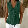 thumbnail image 2 of CYMMPU Women's Sleeveless Ruffle Linen Tank Top, V Neck Tie Front Button Flowy Peplum Hem Summer Blouse Army Green S, 2 of 7