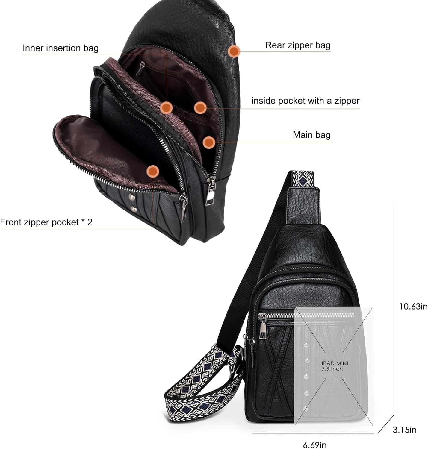 Sling Bag for Women Crossbody, Leather Cross Body Fanny Packs for Women, Trendy Chest Bag for Travel and Daily Use