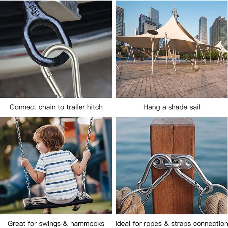 8 Pcs Carabiner Clip Steel Snap Hook - Heavy Duty Quick Link Keychain,  Metal Snap Hook for Dog Leash, Outdoor Camping, Swing, Hammock,  Hiking(M6,60mm