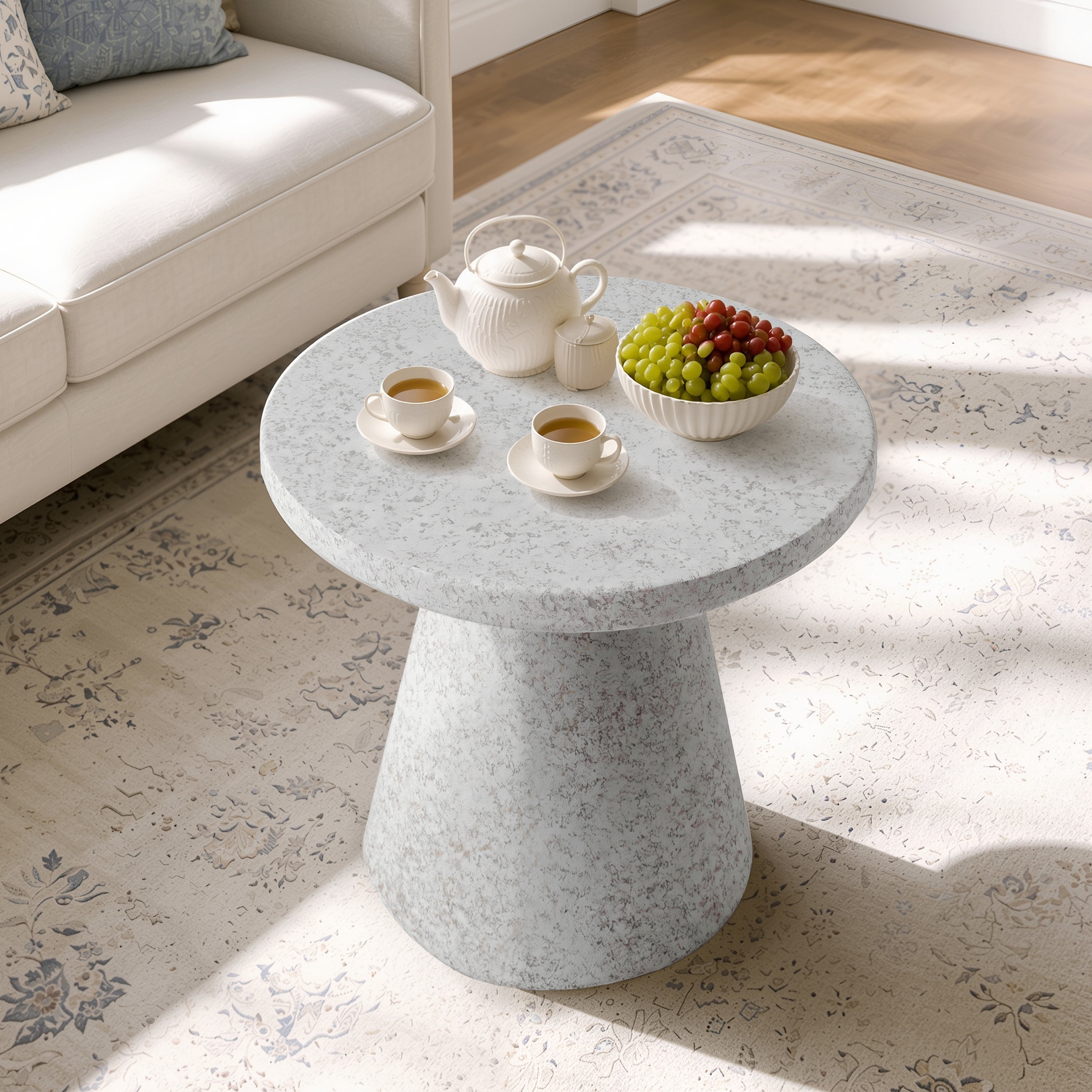 Round MGO Side Table – Durable Construction, Tapered Base, Cloud Ceramic White