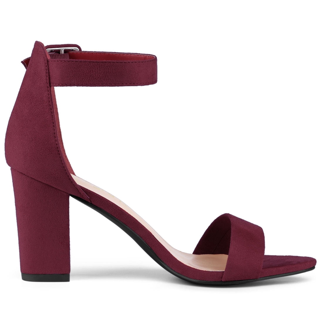 Unique Bargains Women's Chunky High Heel Ankle Strap Sandals 2 Packs Burgundy Black 9