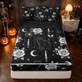 thumbnail image 2 of Feelyou Spooky Halloween Cat Zipper Full Size Comforter Sets with Fitted Sheet and 2 Pillowcases, Boho Rose Flower Zipper Bedding Set,, Black Reversible, 4pcs, 2 of 7