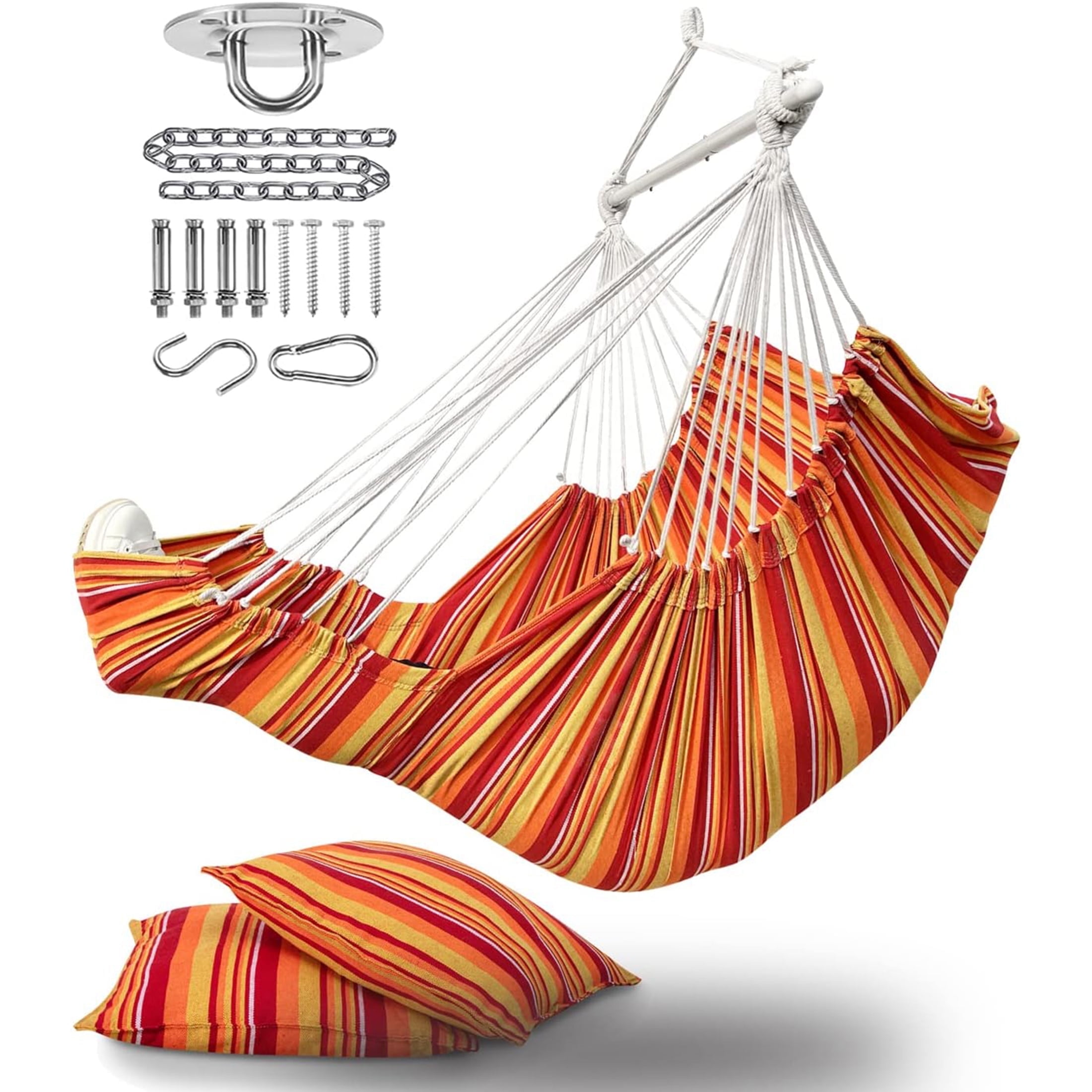 Sunyear XXL Hammock Chair with Footrest & 2 Cushions 500lbs - Easy Setup Swing Chair with Metal Anti-Slip Spreader Bar for Indoor/Outdoor Relaxation