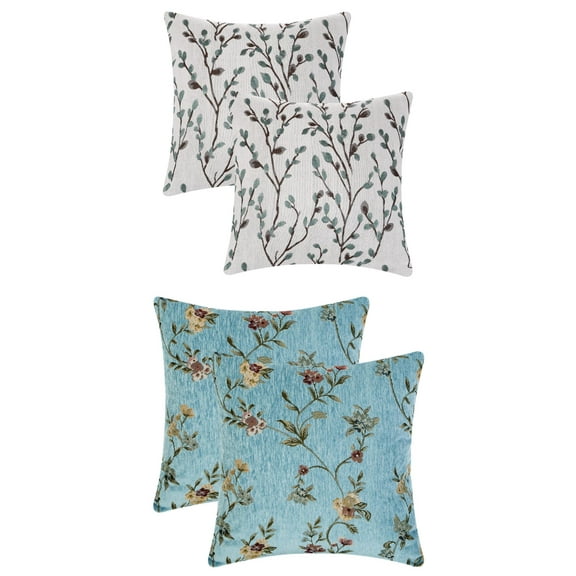 Unique Bargains 4 Pcs Floral Pattern Throw Pillow Cases Blue Flower/Green 18" x 18"