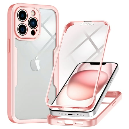 Casetego for iPhone 13 Pro Max Case,[Non-Yellowing] Transparent 360° Full Body Rugged Slim Shockproof Bumper with Built-in Screen Protector Case for iPhone 13 Pro Max 6.7 inch,Pink