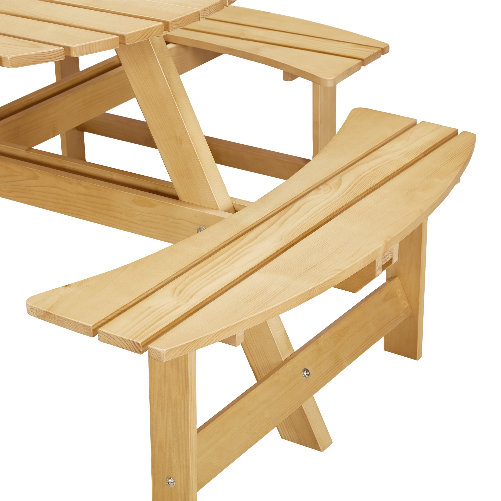 Leumius Outdoor Picnic Table Bench Set for 8 Persons,Round Picnic Table with 4 Built-in Benches & Umbrella Hole, Outside Table and Bench Set for Garden,Backyard,Porch,Patio,Natural