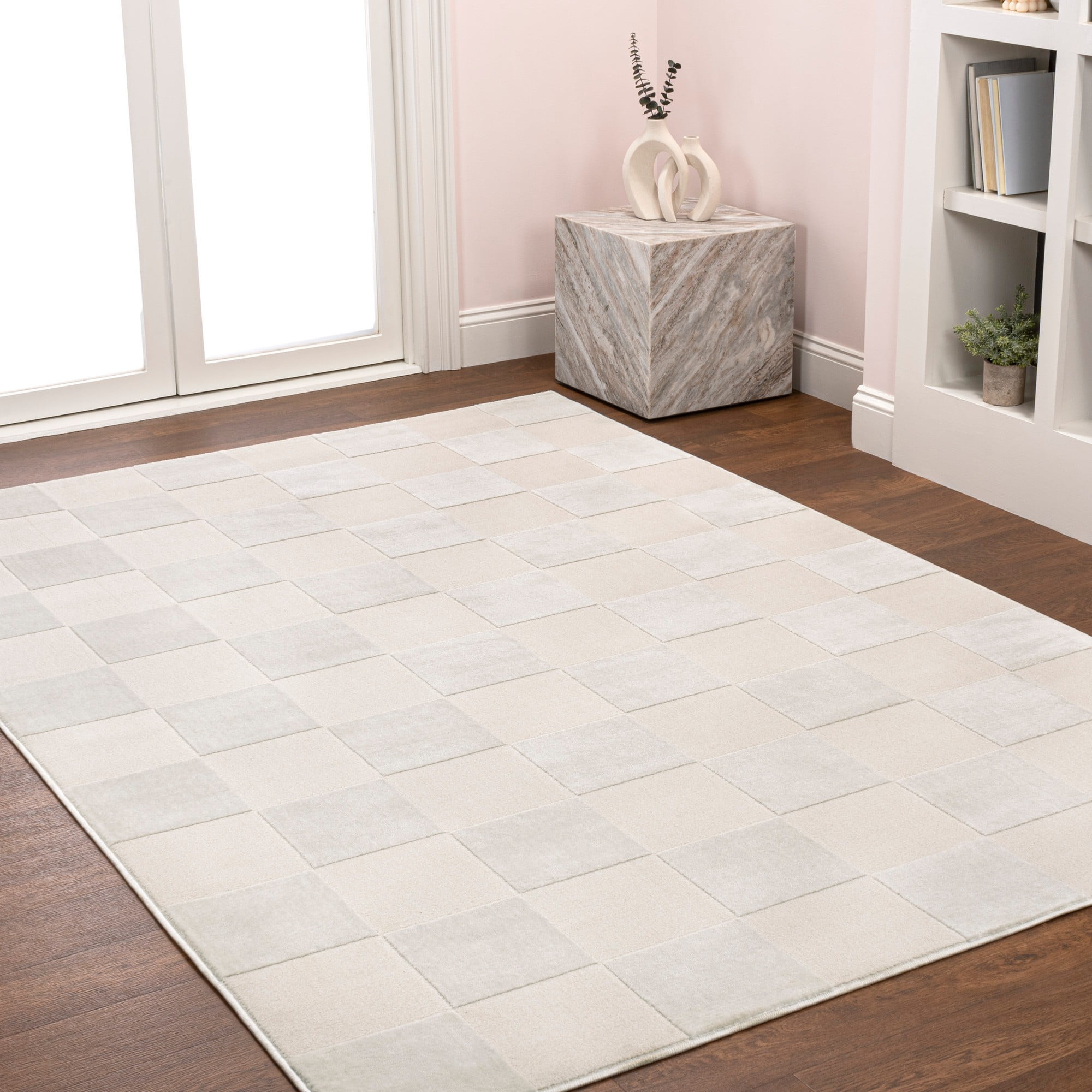 JONATHAN Y SANDSTONE 3 x 5 Area Rug, Thea Geometric Checkerboard - White/Cream, SND103B-3
