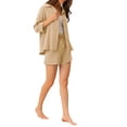 thumbnail image 4 of INSPIRE CHIC Women's 2 Piece Lapel Long Sleeve Shirt Jacket High Waist Shorts Loungewear Sets S Khaki, 4 of 5