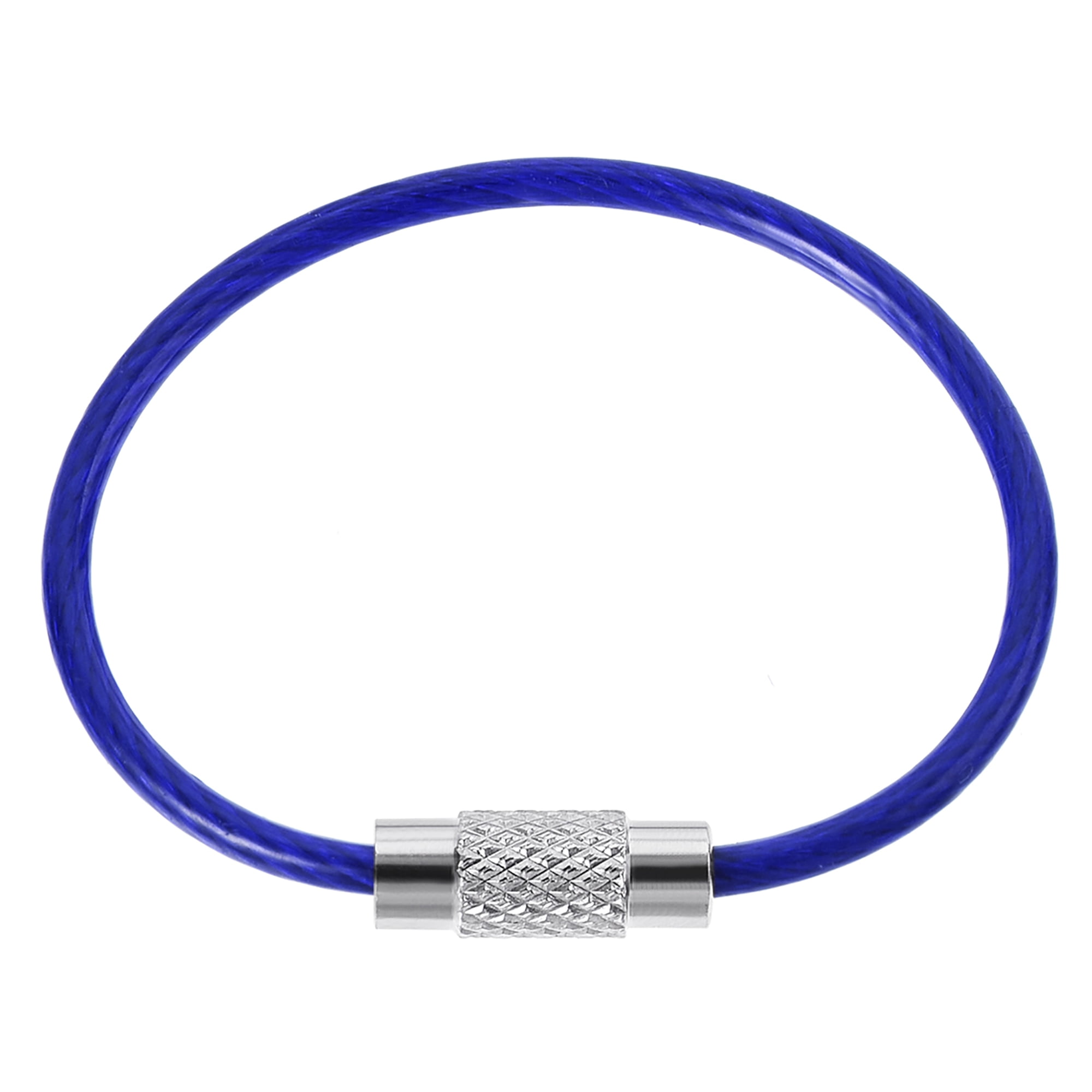 Uxcell 110mm Long Plastic Coated Stainless Steel Wire Keyring Loop Blue