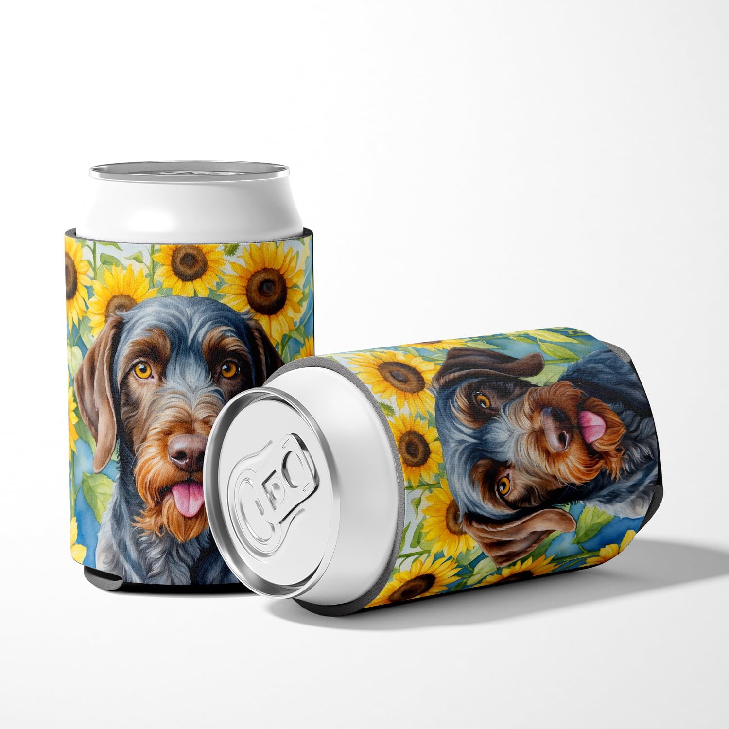 Bedlington Terrier in Sunflowers Can or Bottle Hugger 3 in x 5 in