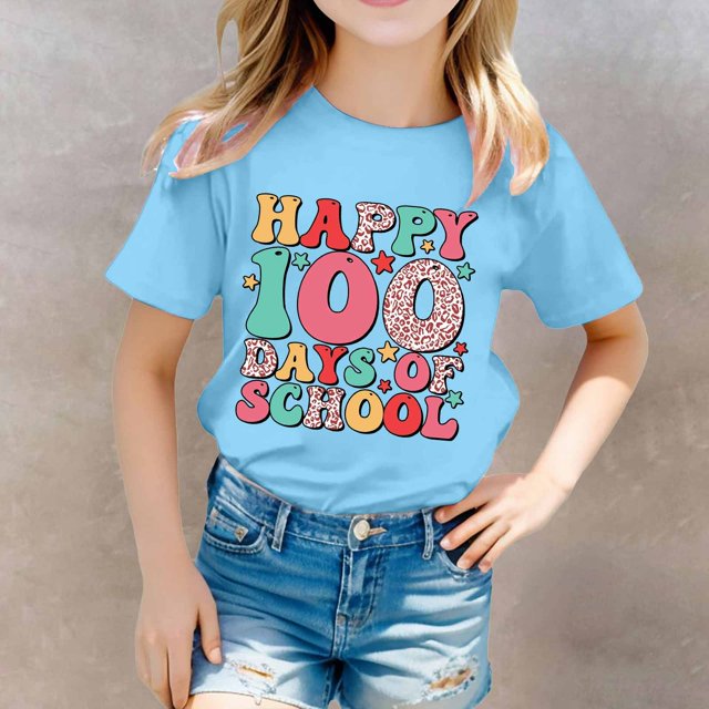 Girls Tops Tees & Shirts Printed Round Neck Short Sleeve Tee for Kids