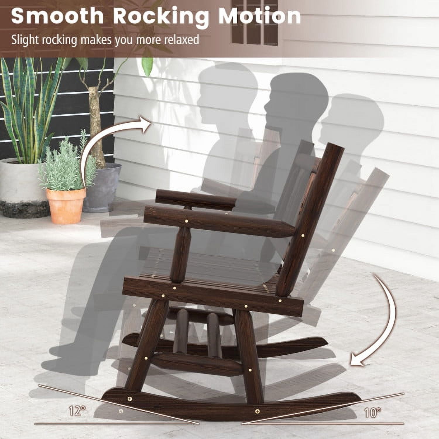 Aimee Lii Outdoor Wooden Double Lounge Rocker, Rocking Lounge Chair Outdoor, Sturdy, Movable