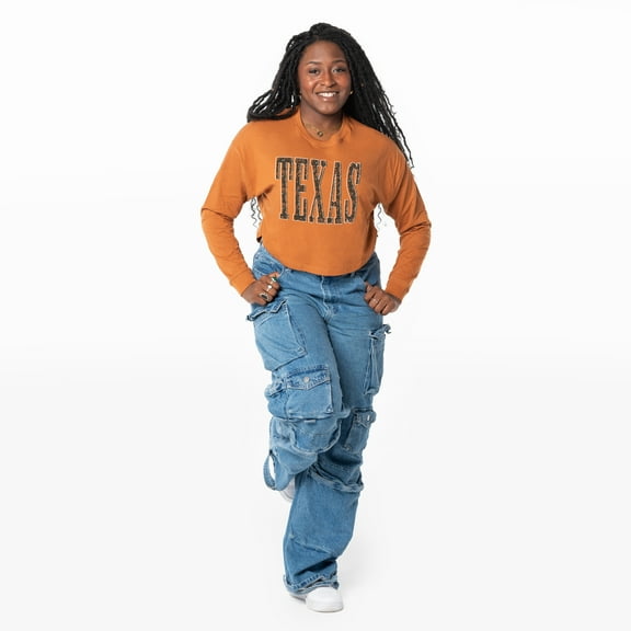 Women's ZooZatz Texas Orange Texas Longhorns Cropped Long Sleeve T-Shirt