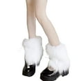 thumbnail image 3 of Opvise 1 Pair Winter Calf Covers Faux Fur Fuzzy Anti-slip Solid Color Elastic Thickened Daily Wear Sports Outing Leg Warmers White 2, 3 of 8