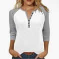 thumbnail image 2 of Craaazy Shirts for Women Button V-neck 3/4 Sleeve Color Block T-Shirts Casual Blouses Gifts, 2 of 9