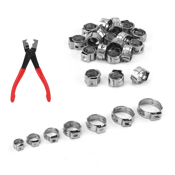 130Pcs Single Ear Stepless Hose Clamp  1PC Hose Clip Clamp Pliers 7-21mm Hose Clamp Cinch Clamp Rings