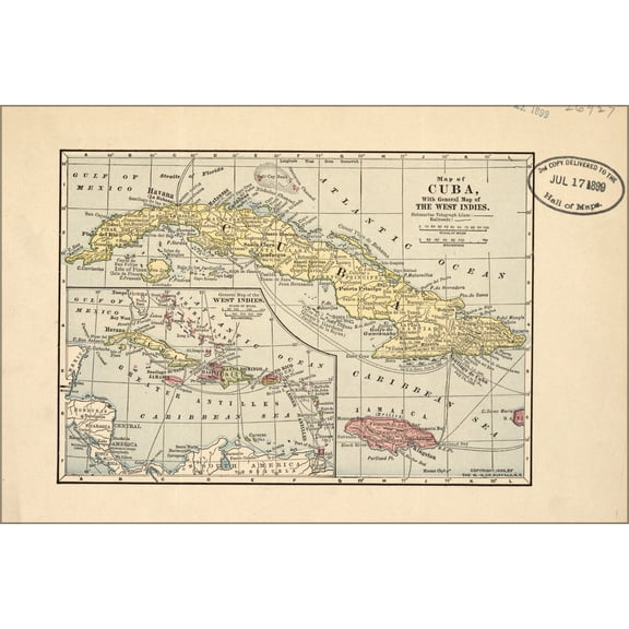 24"x36" Gallery Poster, Map of Cuba & West Indies 1899