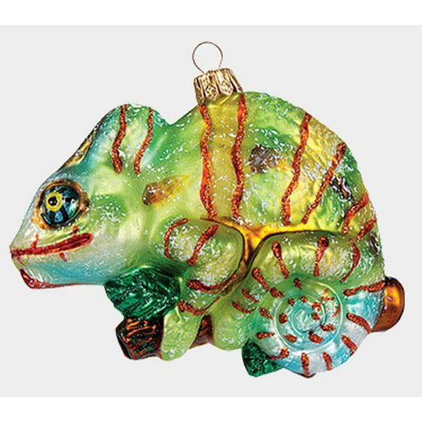 Chameleon on Branch Reptile Lizard Polish Glass Christmas Ornament