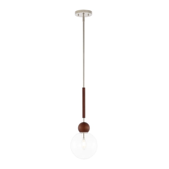 SAFAVIEH Roxora Dark Walnut Metal Pendant Light with Clear Glass Shade
