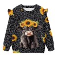 thumbnail image 5 of Yuyamidu Highland Cow Sweatshirt Girls 4T 5T Black Leopard Print Crewneck Sweatshirt Soft Lightweight Ruffle Long Sleeve Top Casual Fall Outfits Workout Pullover, 5 of 8