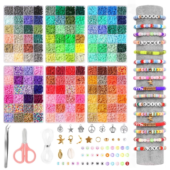 Yalumo 14400Pcs Clay Beads Bracelet Making Kit, 144 Colors Flat Polymer Clay Beads for Bracelet Making, Heishi Preppy Beads Friendship Bracelet Kit with Charms for Teen Adults DIY Crafts Gifts