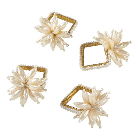 UPC 789323326430 product image for Saro Faux Pearl Flower Design Event Napkin Ring - Set of 4 | upcitemdb.com