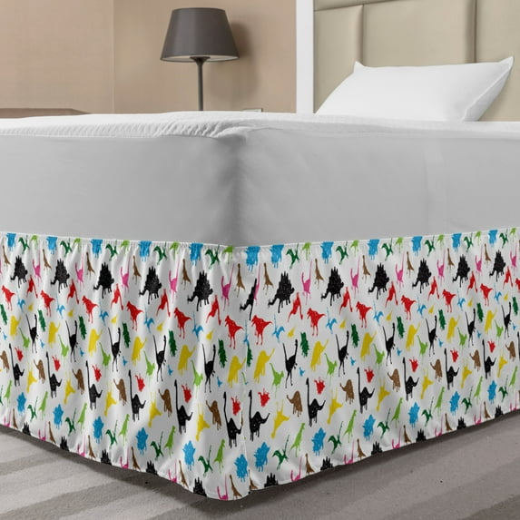 Dinosaur Bed Skirt, Tyrannosaurus in Various Tones Fantasy Jurassic Joy Grunge Natural History, Elastic Bedskirt Dust Ruffle Wrap Around for Bedding Decor, 4 Sizes, Multicolor, by Ambesonne