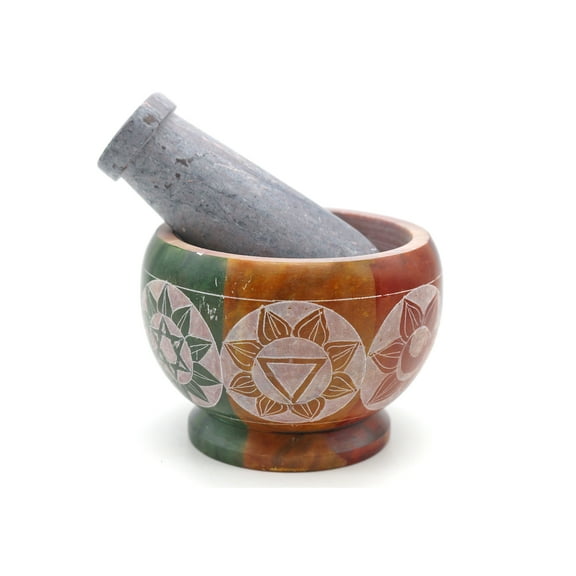 Soul Sticks 7 Chakras Hand Carved Soapstone Mortar and Pestle Bowl 3 inch