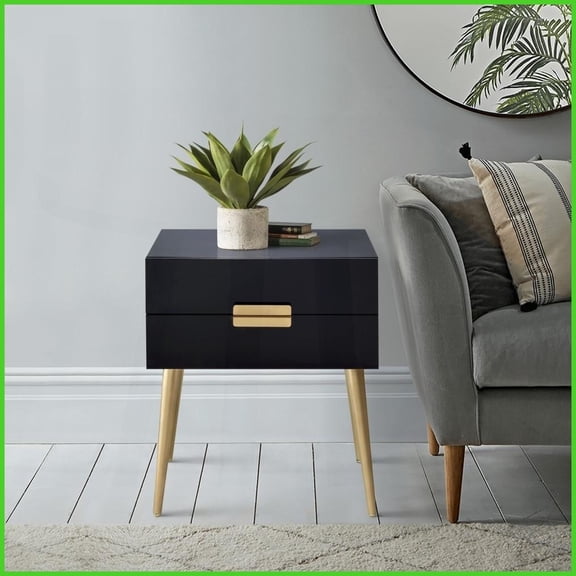 Compact Black and Gold Coffee Table with 2 Drawers – Space-Saving Storage for Small Rooms