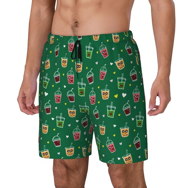Balery Milk Tea Bañador para hombre, shorts de playa de secado rápido con entrepierna y forro de compresión-XX-Large