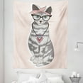 thumbnail image 1 of Teen Room Tapestry, Kitty Cat with Glasses Tribal Necklace Clasp Fashion Design Print, Fabric Wall Hanging Decor for Bedroom Living Room Dorm, 5 Sizes, Pale Pink Grey, by Ambesonne, 1 of 1