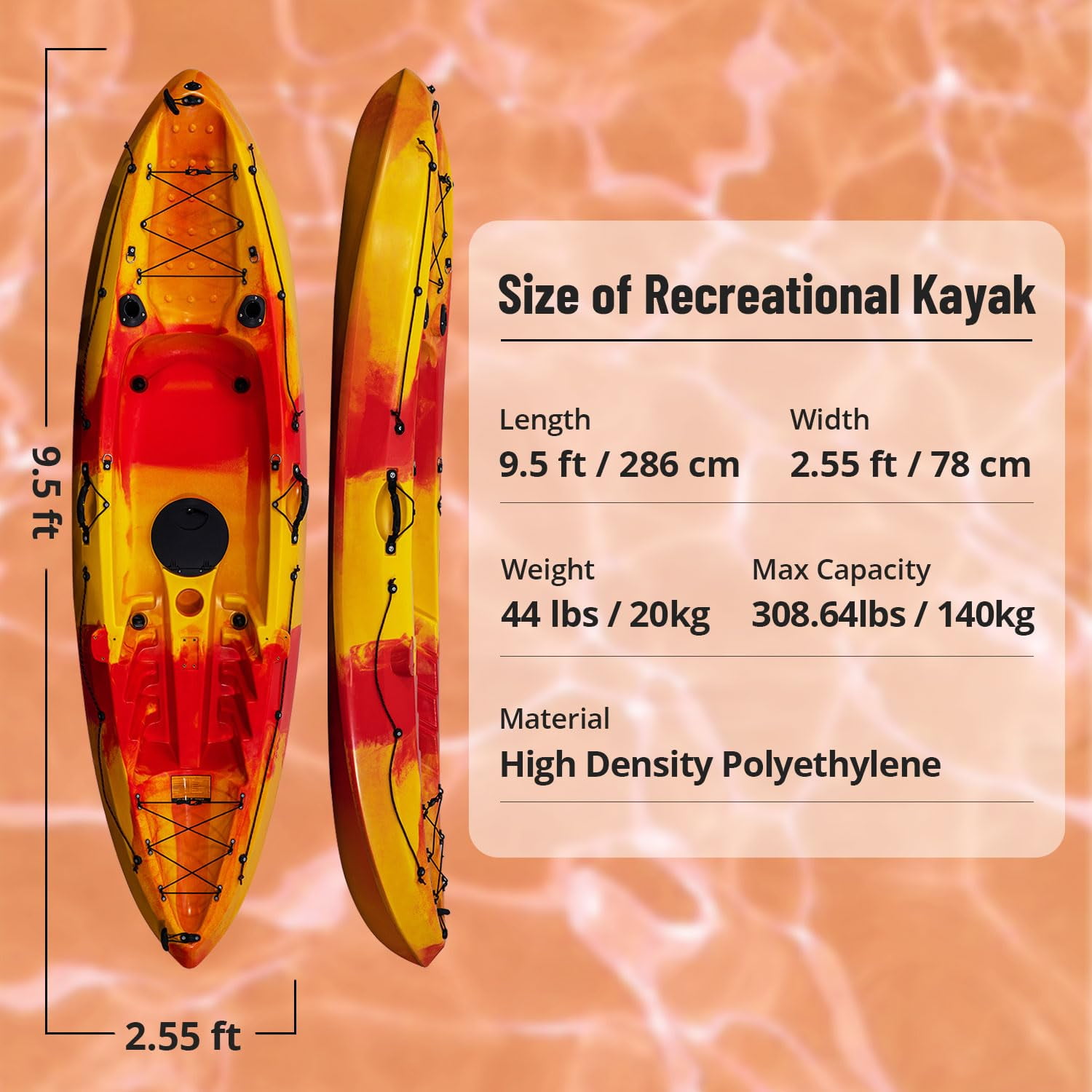 Kayaks, 9.38FT Fishing Kayak with Paddle, Sit on Top Kayak for Adults, Capacity of 308LBS, Hard Shell Recreational Ocean Kayak Boat