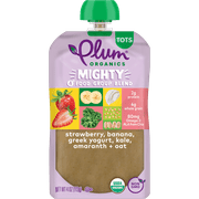 Plum Organics Mighty 4 Organic Toddler Food, Strawberry, Banana, Greek Yogurt, Kale, Amaranth, and Oat, 4 oz Pouch