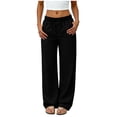 thumbnail image 3 of Women's Soft Nylon Spandex Stretch Pants, Mid-Waisted Tummy Control Wide Leg Fit, With Functional Side Pockets, Running, Walking, Yoga, Workout & Everyday Casual | TruHer,Black XL, 3 of 9