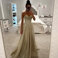 thumbnail image 6 of Quixlent Bridal Wedding Dress Prom Party Evening Dress Backless Spaghetti Strap Sequin Sleeveless A-line Floor Length Ball Gown Pleated Low-cut Cocktail Dress, 6 of 8
