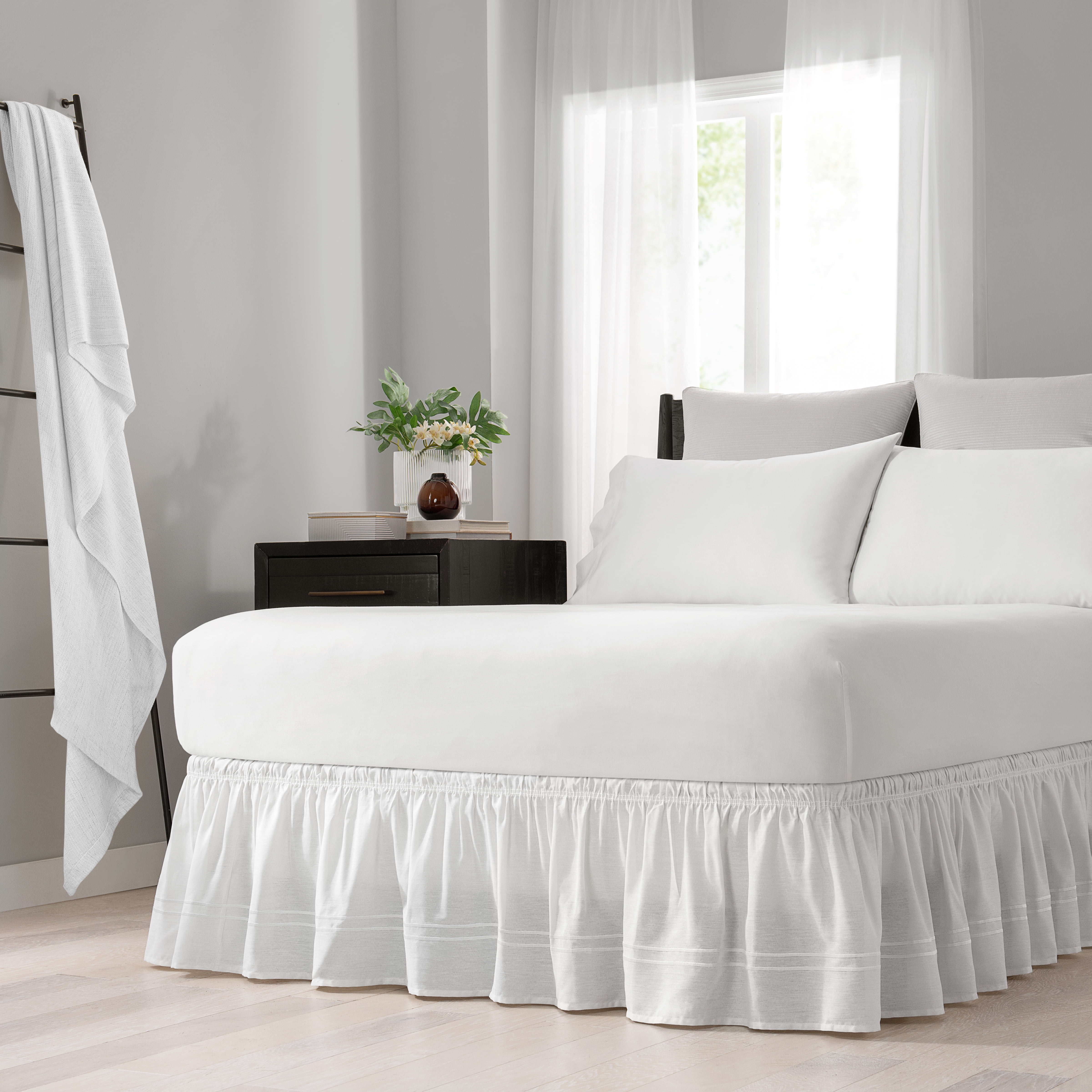 Fancy Linen Elastic Bed Ruffles Bed-Skirt 17" Drop Solid Beige All Sizes New 